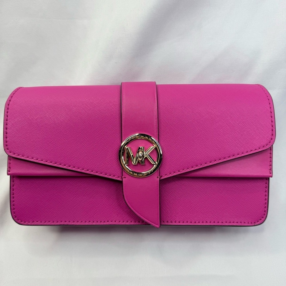 Michael Kors Medium Greenwich Convertible Shoulder Bag Saffino Leather Fuschia